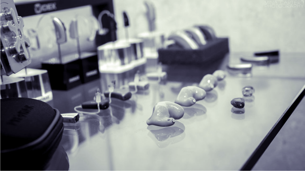 Hearing Aids on Display in Black & White