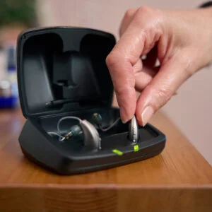 Hearing Aids in docking station