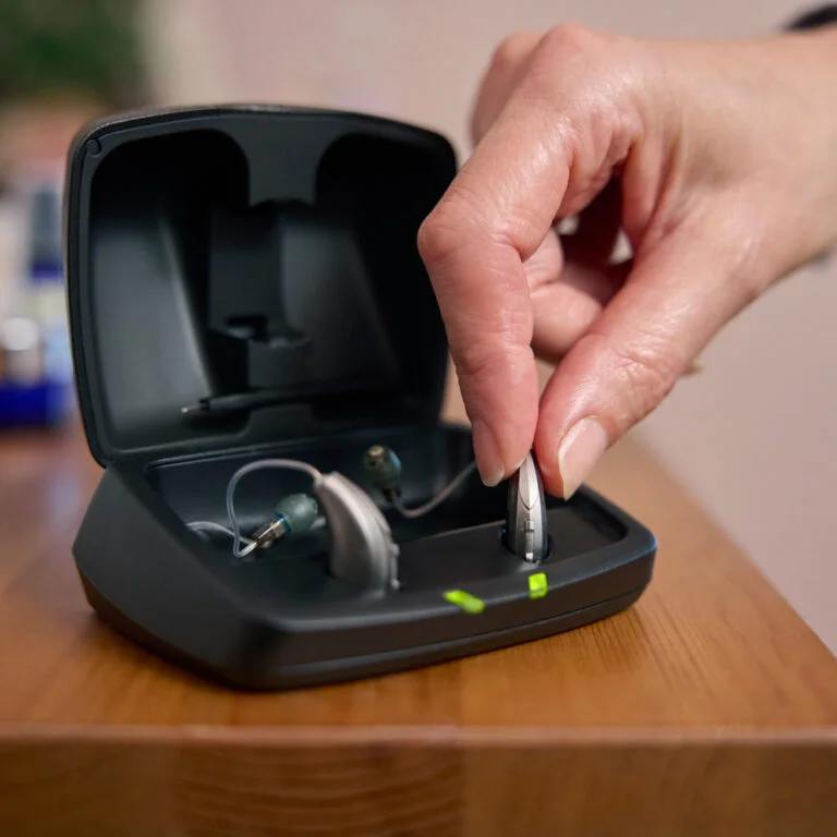 Hearing Aids in docking station